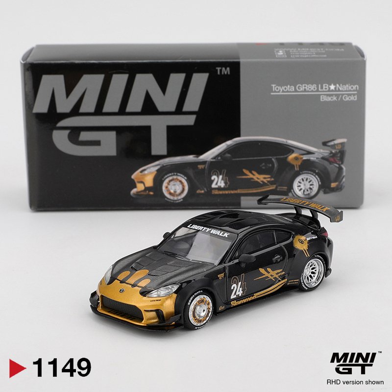 Mini GT 1149 - 2025 Toyota GR86 Supra LB-Nation, Black & Gold Mini GT 1149 - 2025 Toyota GR86 Supra LB-Nation, Black & Gold