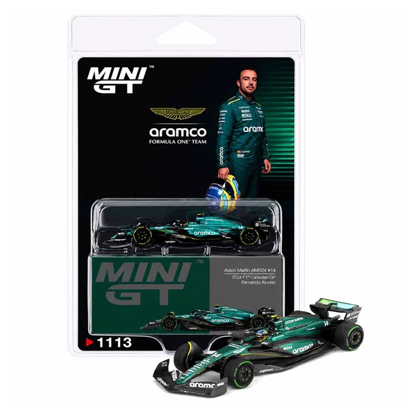 MiniGT 1113 - Aston Martin AMR24 #14 Fernando Alonso Canadian GP 2024 MiniGT 1113 - Aston Martin AMR24 #14 Fernando Alonso Canadian GP 2024